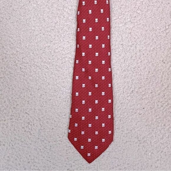 HERMES MENS SILK TIE RED WITH LITTLE BEARS 🐻 DESIGN ON IT - Picture 1 of 6